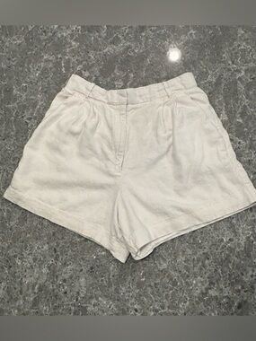 Abercrombie & Fitch High-Waist Ivory Linen-Blend Shorts Size 10